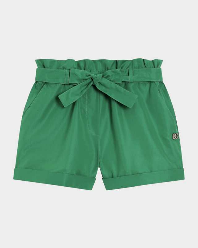 Girl's Logo-Plaque Belted Shorts, Size 4-
